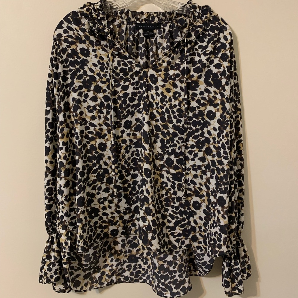 SANCTUARY, Long Sleeves, Leopard Print, High/Low Blouse, Size Medium